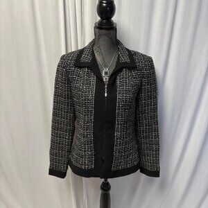 Danny & Nicole Womens Black White Tweed Zip Up Jacket Size 8 Office Evening
